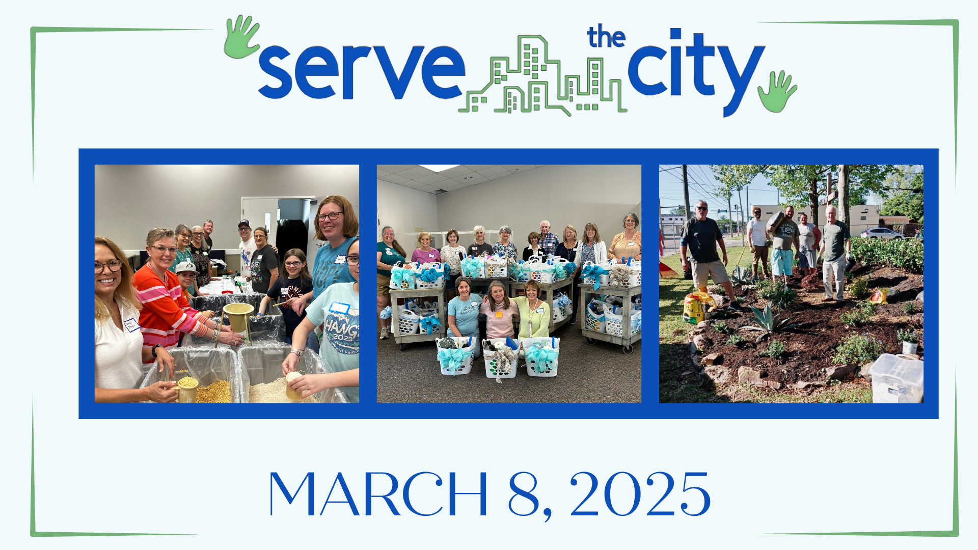 Serve the City


MPC is planning an action-packed day of service projects for volunteers of all ages and abilities. This is a great opportunity for small groups, families and friends to serve together, build relationships and provide support to a variety of our mission partners. Click for more information. 

 
